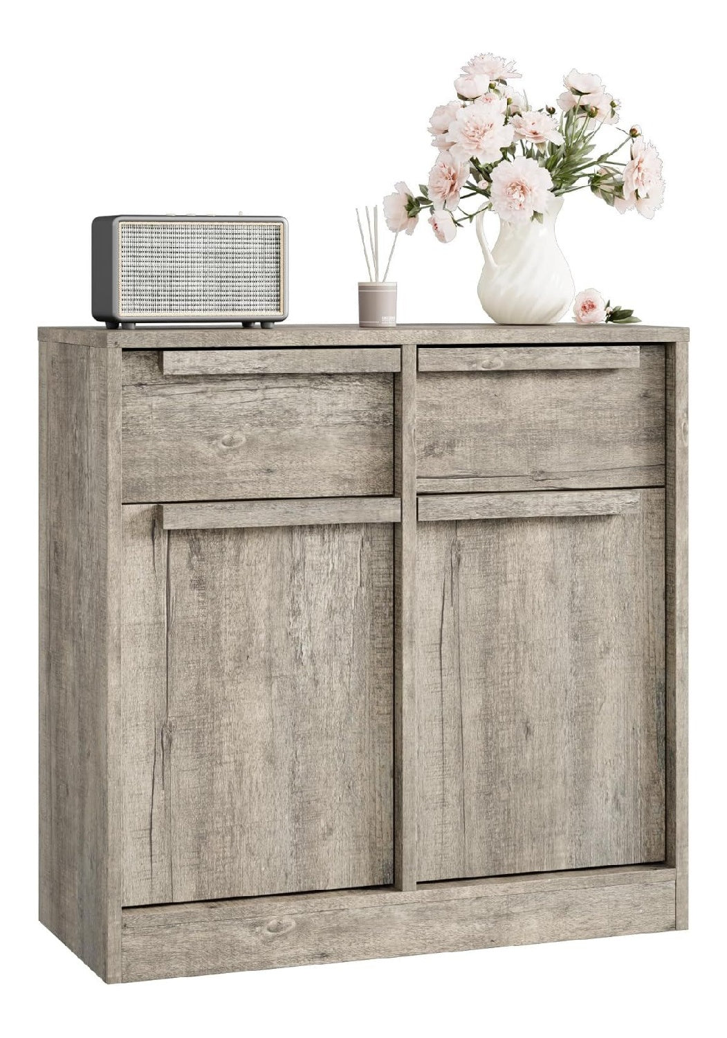 Viel Stauraum & modernes Design Sideboard Buffet Kommode - 2 Turen, 2 Schubladen, Holz, Grau, 2 Turen