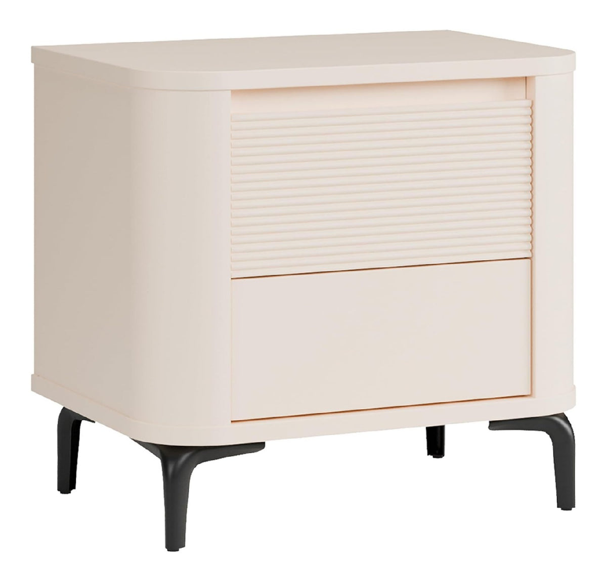 BREATHTAKER Nachtschrank 60, Skandi-Stil Nachtkommode mit 2 Schubladen, abgerundete Ecken, Schlafzimmer, Holzwerkstoff, Kaschmir Beige Holzdekor, 58,6 cm breit x 55,7 cm hoch x 41,3 cm tief