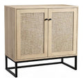 2er-Set Rattan-Schranke Im Modernen Design, Sideboard Mit 2 Turen, Hohenverstellbarem Einlegeboden Und Metallbeinen, Vielseitiger Stauraum Fur Flur, Wohnzimmer, Kuche Und Esszimmer
