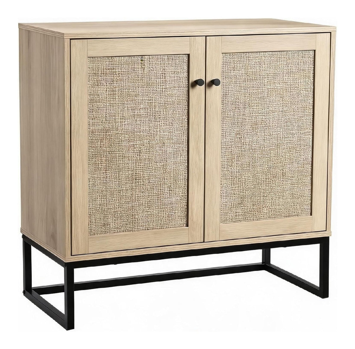 2er-Set Rattan-Schranke Im Modernen Design, Sideboard Mit 2 Turen, Hohenverstellbarem Einlegeboden Und Metallbeinen, Vielseitiger Stauraum Fur Flur, Wohnzimmer, Kuche Und Esszimmer
