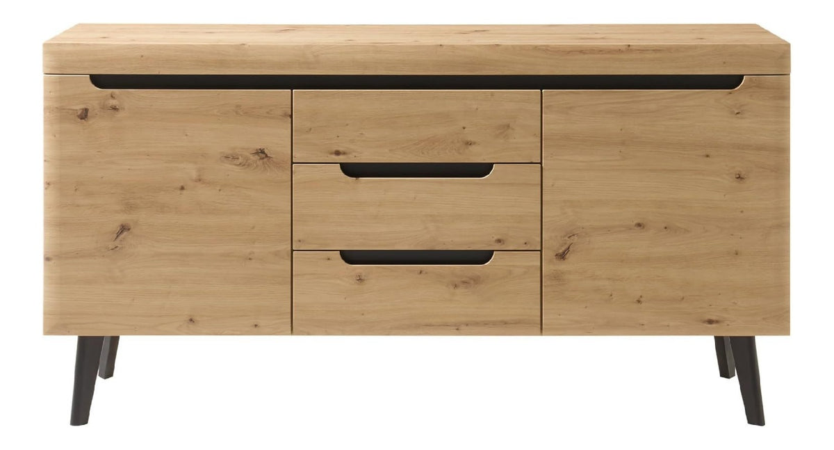 Sideboard in Eiche Artisan und schwarz skandinavisch Anrichte Kommode Wohnzimmer Esszimmer Schrank 160 x 83 cm Ronson (Sideboard)