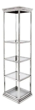 Metall Regalschrank mit Glasregalen Silber 50 x 45 x H. 190 cm - Wohnzimmer Schrank - Wohnzimmer Mobel - Metall Mobel - Luxus Mobel