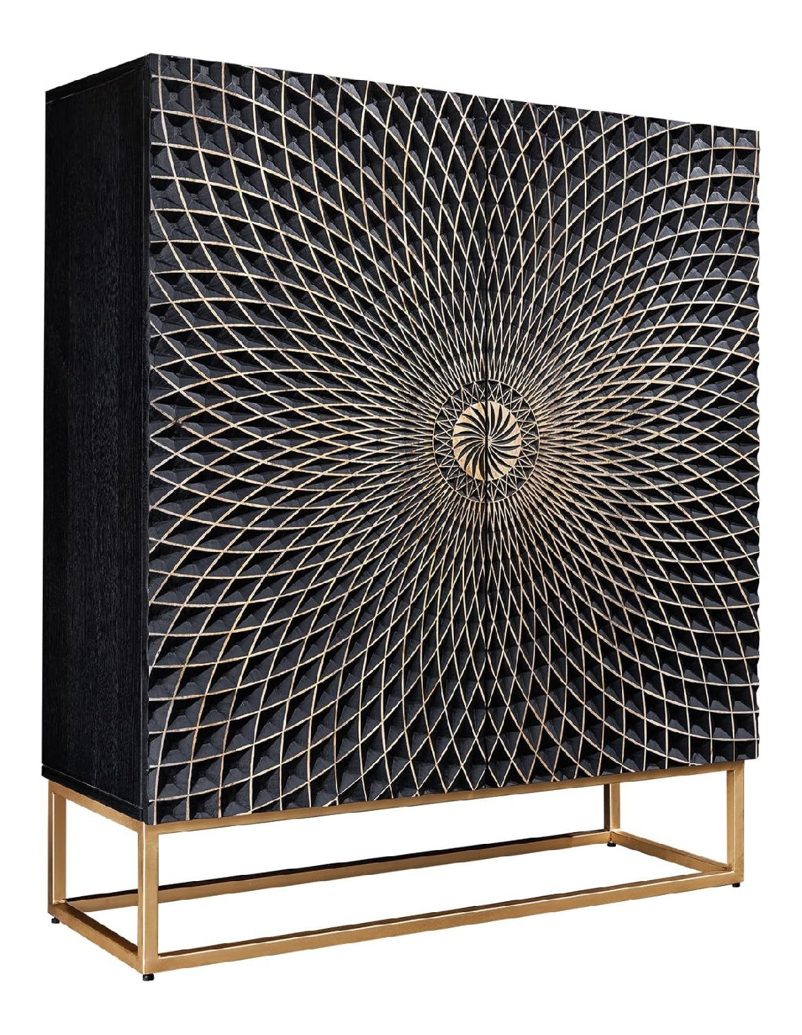 Highboard ILLUSION - 120cm - schwarz gold - Mangoholz mit Stauraum