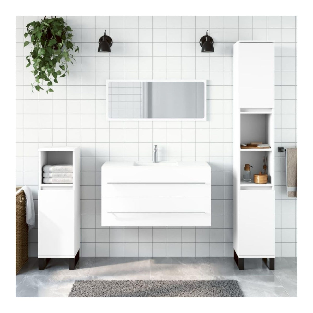 Badezimmerschrank mit Spiegel, Holz, wei , Badezimmerschrank, Kommode, Toilette, Stauraum, Dusche, Organizer zu Hause, Typ 2 Badezimmermobel