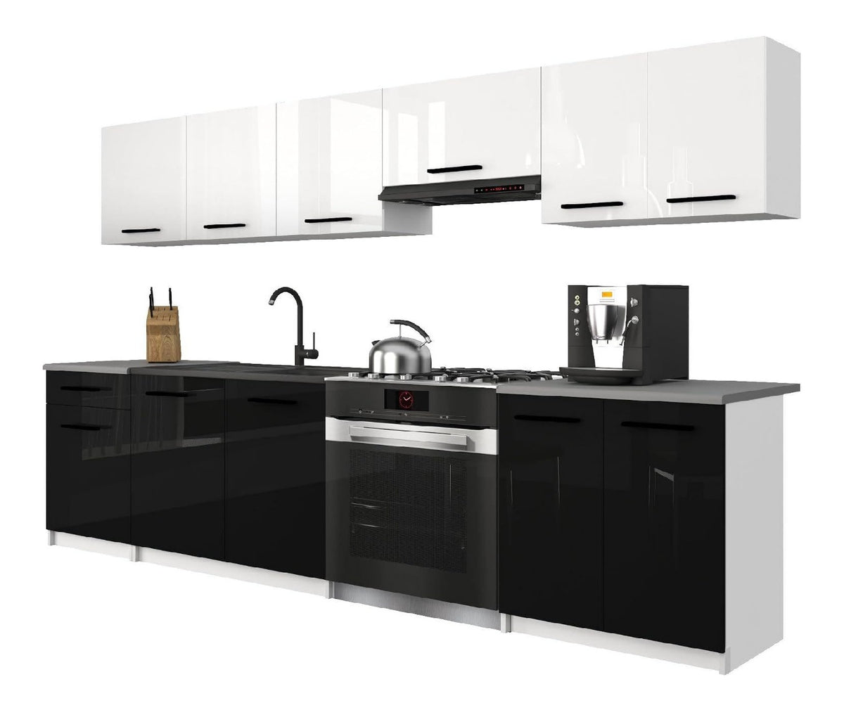 Belini Italia 2 Kuchenzeile Kuchenblock 240cm Wei -Schwarz Hochglanz