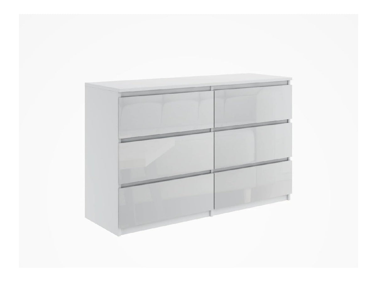 Kommode Sideboard mit 6 Schubladen, Hochglanz Wei , Holz, 120 x 76 x 35 cm, Modernes Sideboard fur Schlafzimmer