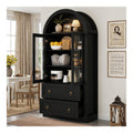 Bogenschrank Mit Glasturen & Schubladen, Aufbewahrungsschrank 80x36x170cm Schwarz Fur Kuche Wohnzimmer