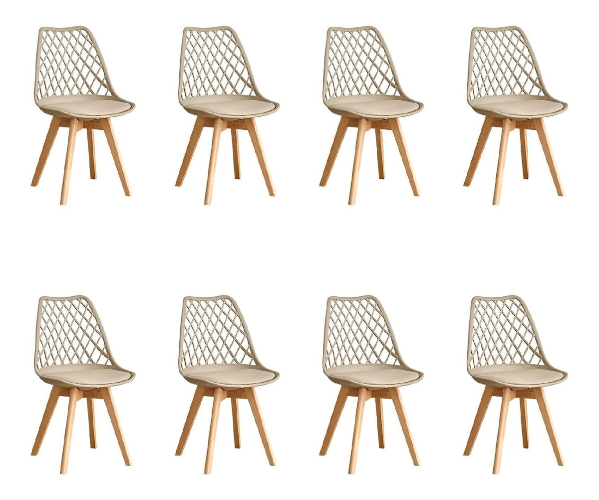 8er Set Moderne Esszimmerstuhle, Gepolsterte Kuchenstuhle Mit Kunstledersitz Und Buchenholzfu en, Netz-Ruckenlehne Mit Ausschnitt, Ergonomisches Design Fur Esszimmer, Wohnzimmer(Khaki)