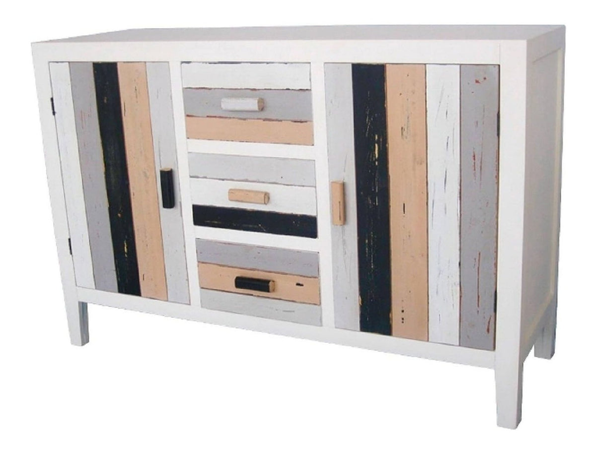 Landhausstil Kommode mit 2 Turen und 3 Schubladen Mehrfarbig 120 x 40 x H. 80 cm - Shabby Chic Mobel