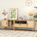 TV-Lowboard mit Rattanfront, 2 T¨¹ren, 1 Schublade und offenen F?chern f¨¹r Fernseher bis 80 Zo