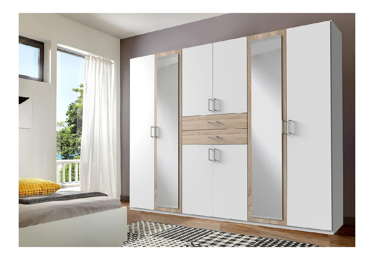 Kleiderschrank Drehturenschrank Schlafzimmerschrank Schrank Schlafen Drugi II Wei /Eiche sagerau