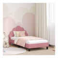Kinderbettgestell mit Kopfteil, Rosa Samt, 80x160 cm, modernes Design, Robustes Holzwerkstoff-Gestell, niedrige Plattform, Stauraumtaschen, langlebige Schlafzimmer-Mobel