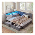 DADEA Polsterbett Schlafsofa 140x200 mit 2 Schubladen, Jugendbett 140x200 mit Beleuchtung, Doppelbett mit Stauraum Tagesbett Stauraumbett mit Lattenrost aus Holz Erwachsenenbett, Ohne Matratze