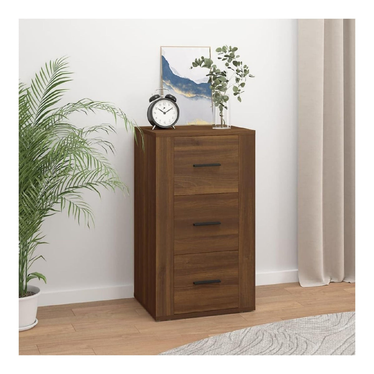 Sideboard Braun Eichen-Optik, 40x33x70 cm Holzwerkstoff, mit 3 Schubladen, Robustes Schlafzimmer-Mobel fur organisierten Stauraum