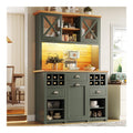 Hohe Kuchenschranke (120 x 45 x 188 cm), Sideboards, mit Glasturen und LED-Beleuchtung, Beistellschrank mit Weinregal, Verstellbare Regalboden, Grun