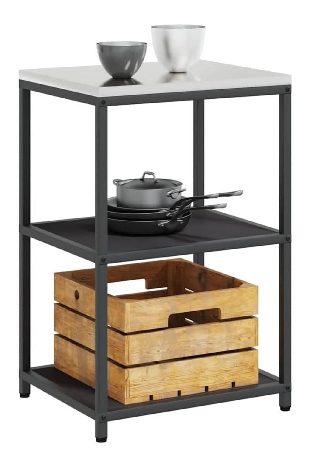 Kuchenunterschrank mit Arbeitsplatte, Kuchenregal, Bodenschrank mit Regal, Schwarz, 60 x 50 x 92 cm, Stahl