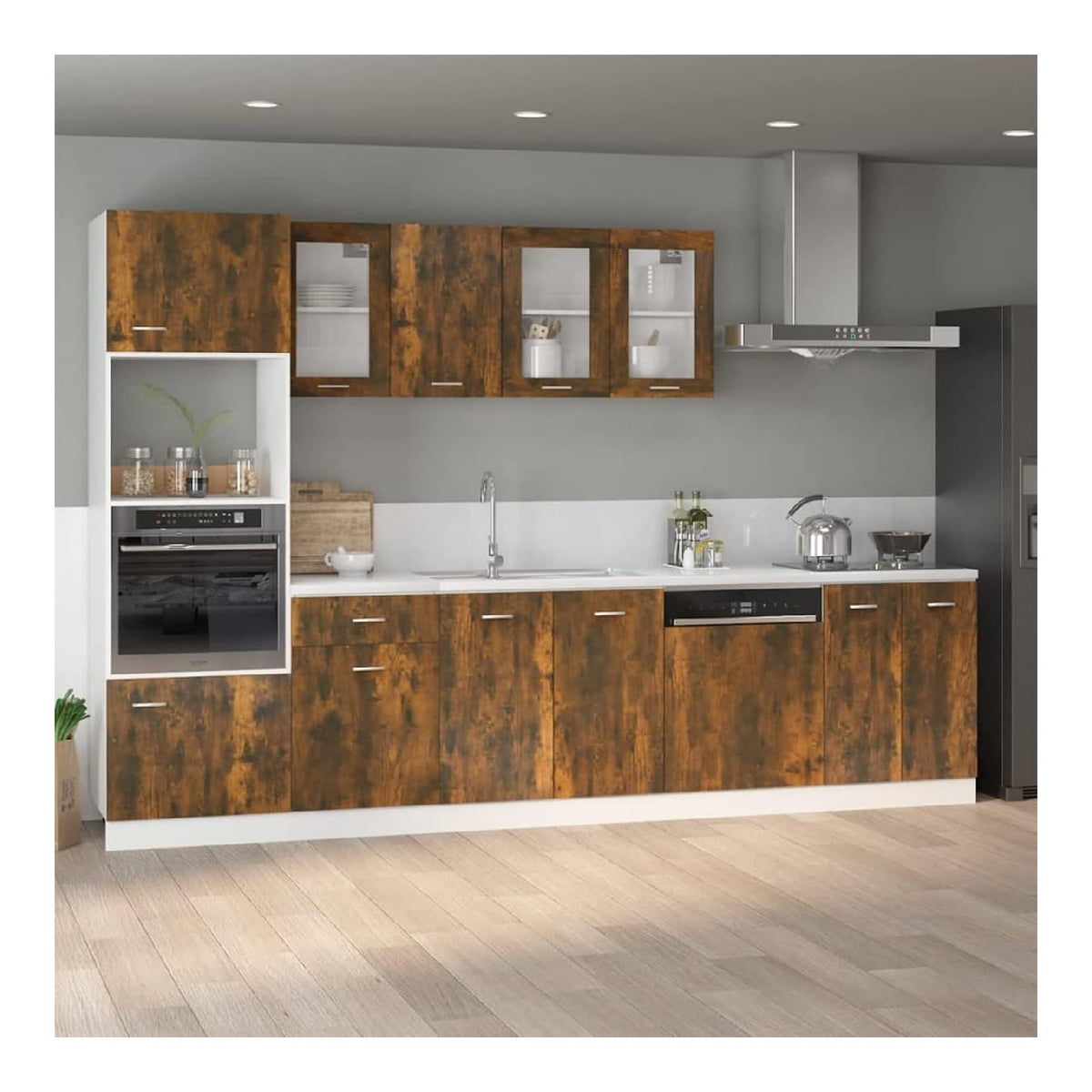 Spulenunterschrank, Spulenschrank, Unterschrank, Kuchenunterschranke, Kuchenunterschrank, Spulschrank, Rauchereiche 80x46x81,5 cm Holzwerkstoff