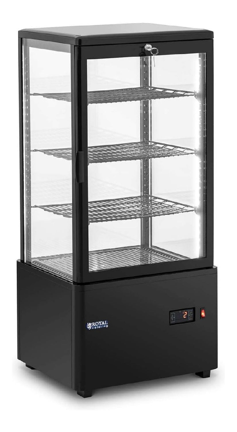 Royal Catering RCCC-78-BT Kuhlvitrine 78 L 4 Ebenen schwarz Kuhltheke Kuchenvitrine Kuchentheke Kalte Theke