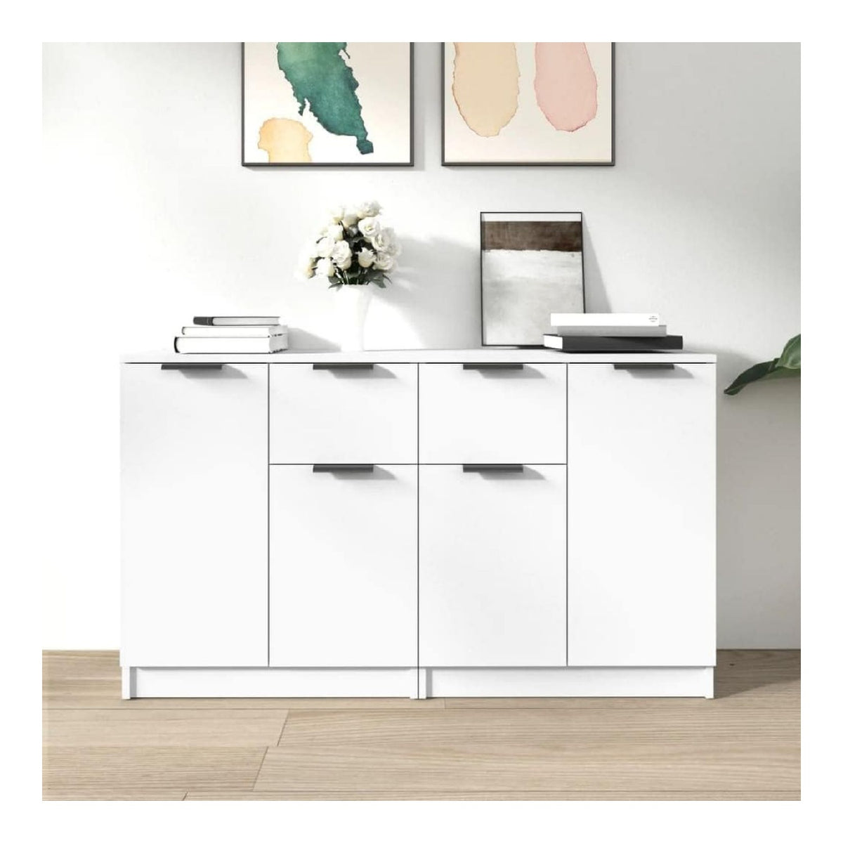Sideboards 2 STK Wei Holzwerkstoff 60x30x70 cm Stauraum Kuchenmobel Wohnzimmer Schrank Buffet Kommode mit Ablageflache und Wandhalterung