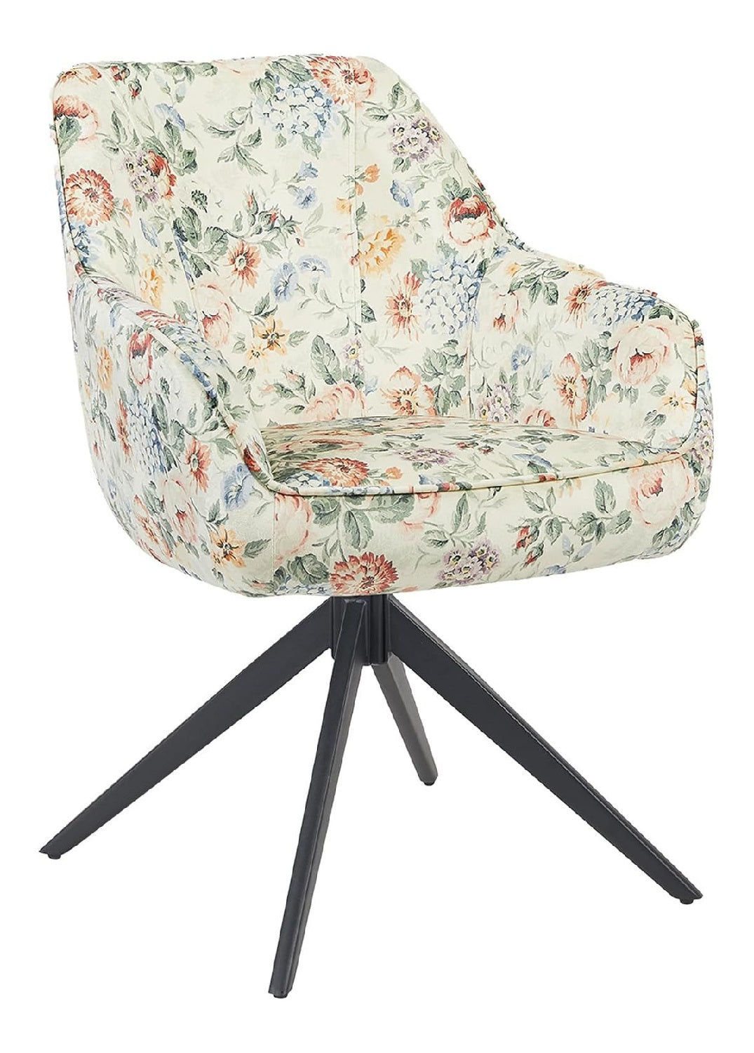 B&D home ARVIT Esszimmerstuhl Drehbar - mit Armlehnen, 360 Drehfunktion, Stoff in Exklusivem Blumenprint, Metallgestell Schwarz, Komfortabel Gepolstert