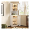 Eckschrank mit LED-Lichtleiste - Aufbewahrungsschrank 45x45x166,5 cm, wei - Kommode wei mit offenem Fach & Glastur - Flur kommode fur Bad, Wohnzimmer, Kuche - verstellbare Boden, Kippschutz