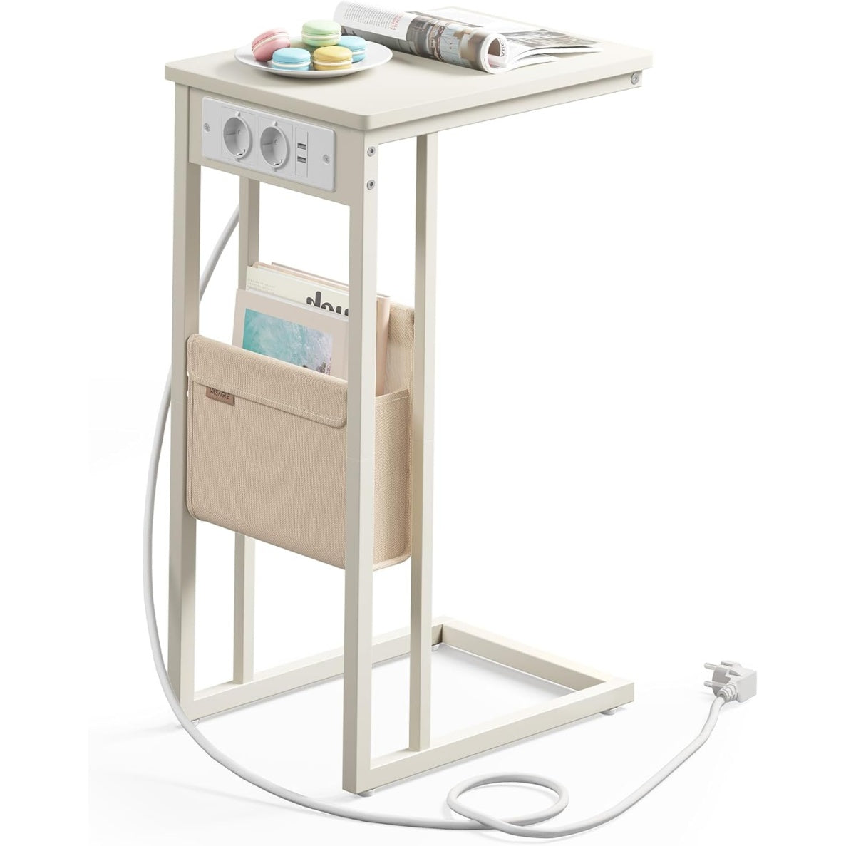 Beistelltisch in C-Form mit Ladestation, Stofftasche und verstellbaren F¨¹?en,