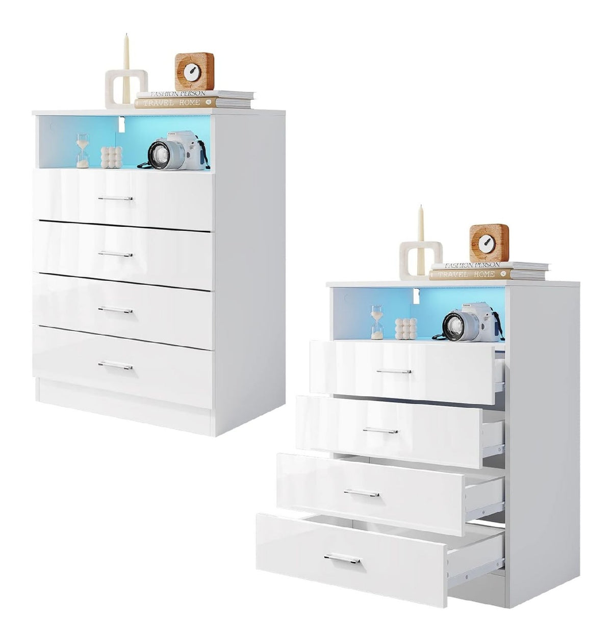 SONNI Kommode 2er-Set mit 4 Schubladen, Sideboard, Schubladenschrank, Kleiderschrank, modern Mobel mit Schubladen fur Ihr Schlafzimmer, 60 x 40 x 83 cm, Wei .