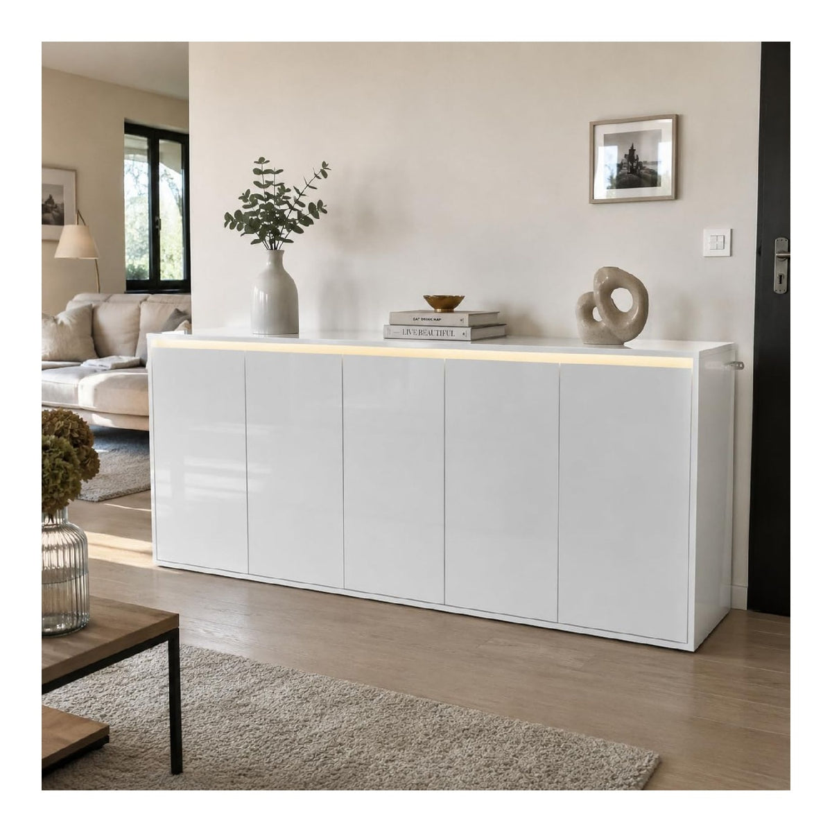 Sideboard Kuche Kuchenschrank 5 Turen glanzend fur Kuche 200cm