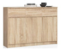 Kommode K 140 cm 3 Schubladen und 3 Turen fur das Wohnzimmer Schlafzimmer Schrank Buro Arbeitszimmer Modernes Funktionales Design Schichtstoffplatte 16 mm Farbe Eiche Sonoma