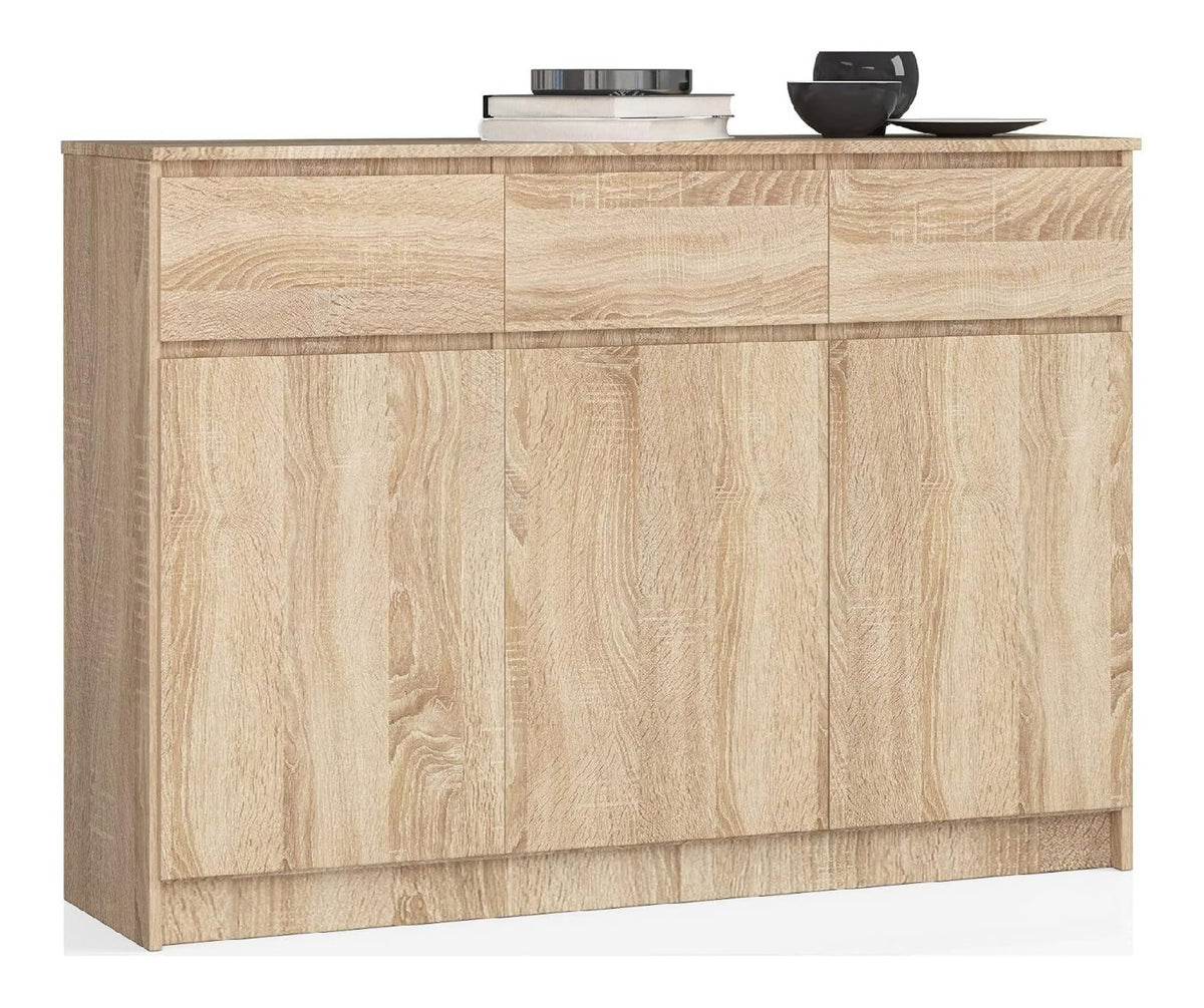 Kommode K 140 cm 3 Schubladen und 3 Turen fur das Wohnzimmer Schlafzimmer Schrank Buro Arbeitszimmer Modernes Funktionales Design Schichtstoffplatte 16 mm Farbe Eiche Sonoma