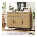 BEIJIALY Sideboard fur Esszimmer, Modernen Kommode mit 3 Schubladen,Imitations-Rattan Buffetschrank Schrank fur Esszimmer, Wohnzimmer & Schlafzimmer,Esszimmer,Buro (Eichenfarbe, 107.9x40x80cm)
