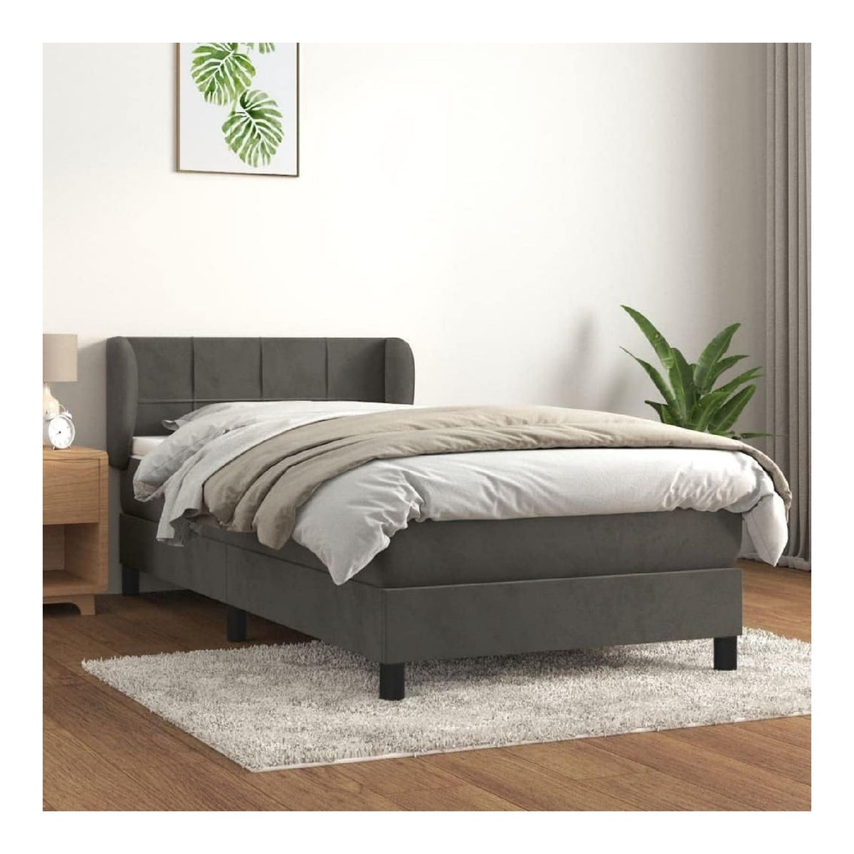 Bettgestell fur Schlafzimmer Hotel-Bettgestell Schlafzimmermobel Bettrahmen Boxspringbett mit Matratze Dunkelgrau 90x190 cm Samt fur Schlafzimmer, Hotel, Arbeitszimmer
