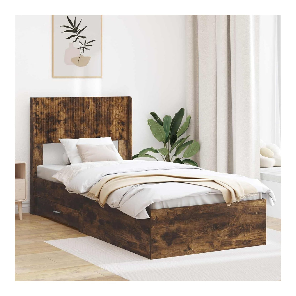 Bett 90x190 cm mit Schubladen Bettgestell Holzbett Jugendbett Doppelbett Einzelbetten Holz mit Kopfteil