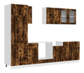 8-TLG. Kuchenschrank-Set, Rauchereiche, Holzwerkstoff und Glas, mit Hangeschranken und Geschirrspulerblende, Verstellbare Fu e