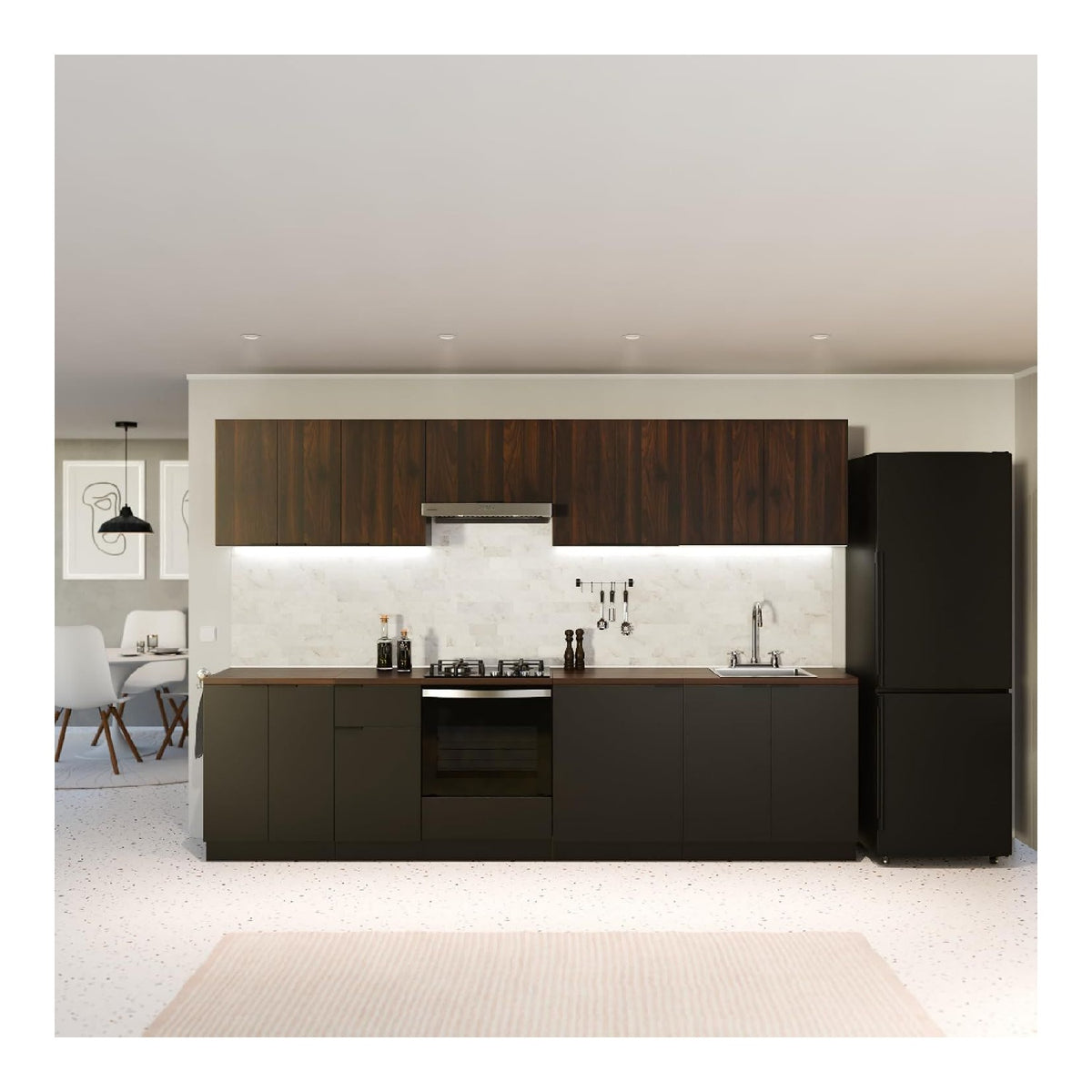 Blumfeldt Kuchenschrank Mit Arbeitsplatte - Geschirrspulerschrank Mit 30 mm MDF, Melaminbeschichtet, Nachhaltig, Schwarz-Walnuss, Einfache Montage, Kuchenunterschrank