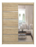 ML Furniture B3 Schiebeturen Kleiderschrank 200 x 215 x 58 cm mit Spiegel - Schlafzimmermobel, Aufbewahrung - Mehrzweckschrank - Farbe: Sonoma - 2 Schiebeturen