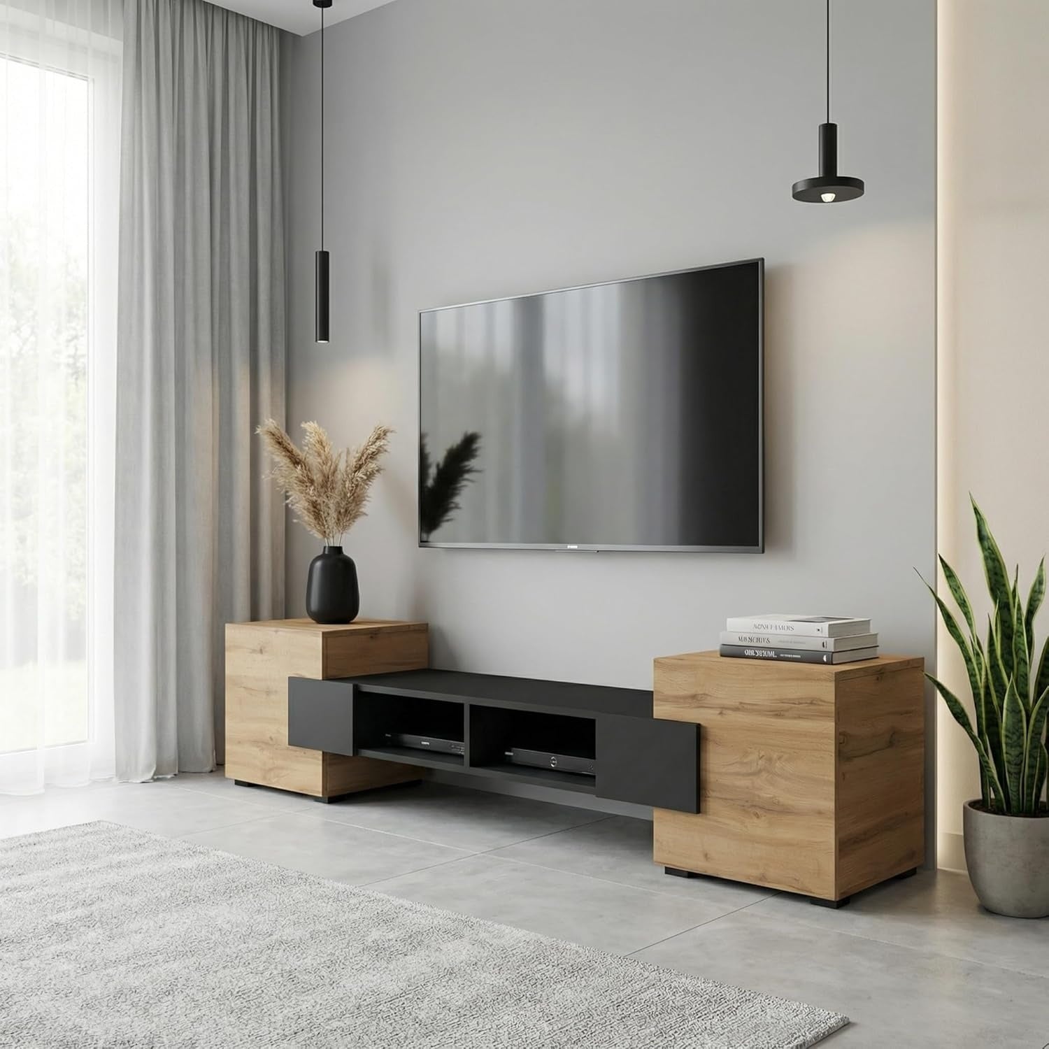 TV-Lowboard in Schwarz und Holzoptik, 181 ¡Á