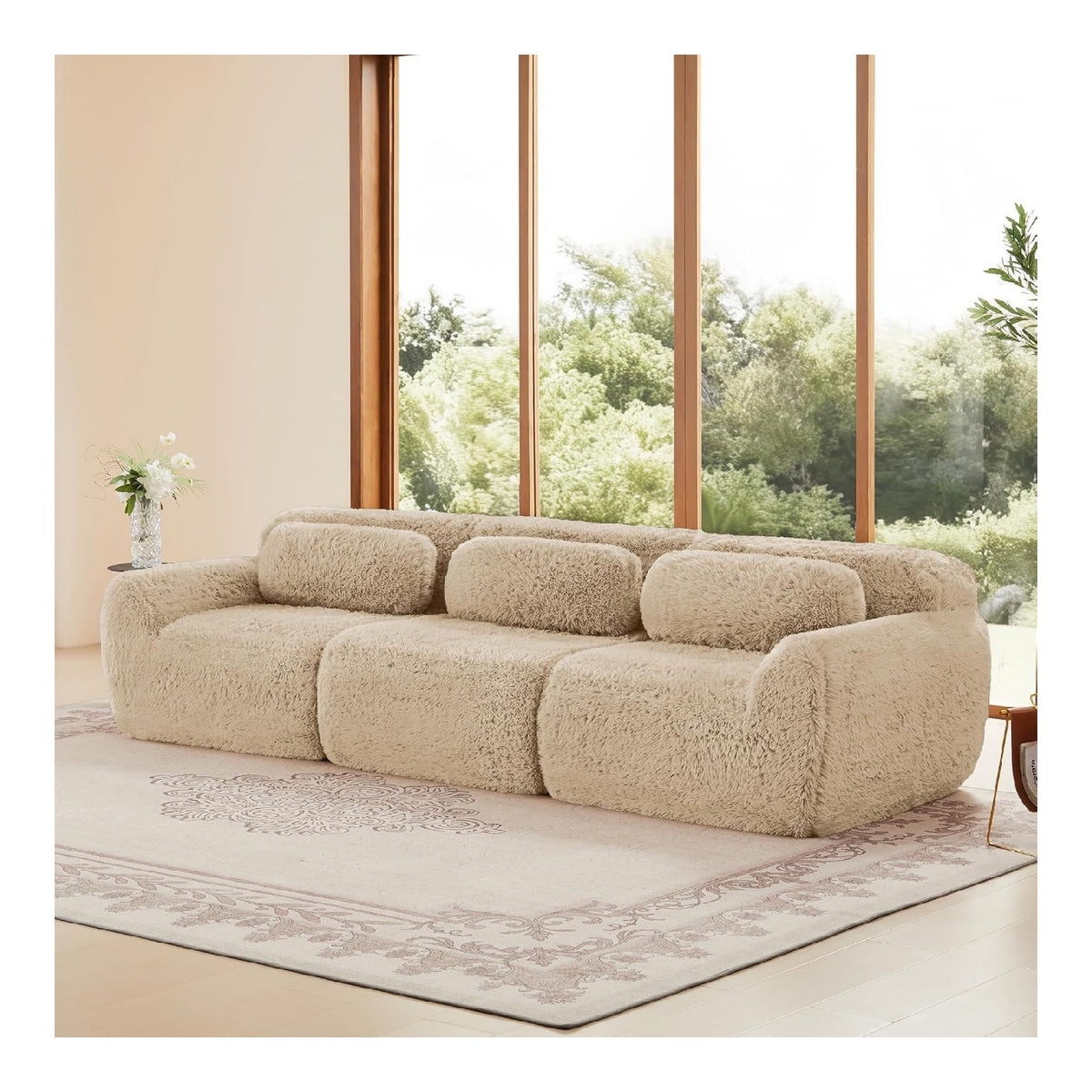 vutizal Cloud Couch Sofa Boneless Couch 3 Sitzer modulares Tiefsofa ohne Montage mit rutschfestem Boden, Pluschstoff fur Wohnzimmer, Beige