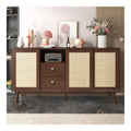 Sideboard mit 3 Schiebeturen aus echtem Rattan und 2 Schubladen - Moderner Kommode mit Massivholzfu en fur Wohnzimmer, Esszimmer, Flur und Kuche - 155x38x80 cm, atmungsaktiv und vielseitig
