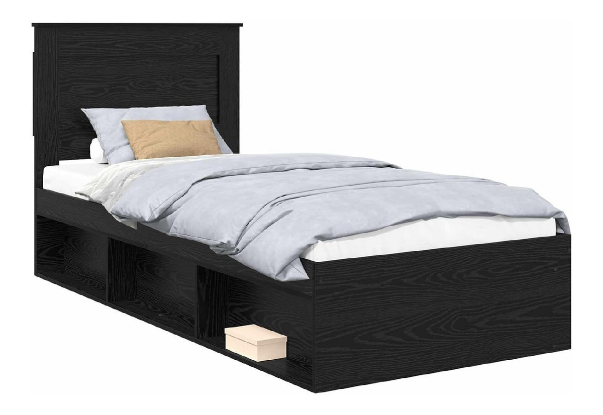 Bettrahmen Schwarz 75 x 190 cm aus massivem Kiefernholz mit Lattenrost, langlebiges Bettgestell, modernes fur Schlafzimmer, einfache Reinigung, geeignet fur Einzelbett, stabil
