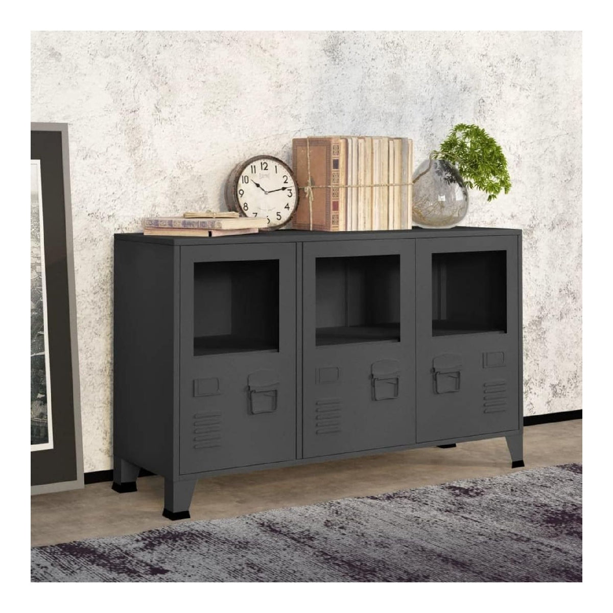 Industrial Sideboard Anthrazit 105x35x62 cm Metall und Glas