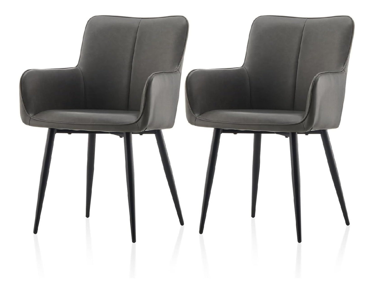 Esszimmerstuhle 2er-Set Kunstleder, Gepolsterter Kuchenstuhl, Ergonomischer Polsterstuhl mit Armlehnen Ruckenlehne Metallbeine, Sessel fur Esszimmer Wohnzimmer Kuche Schlafzimmer, Grau