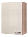 Hangeschrank Nepal - Kuchenschrank - 1-turig - Breite 60 cm - Hoch 89 cm - Creme glanzend/Eiche Sonoma