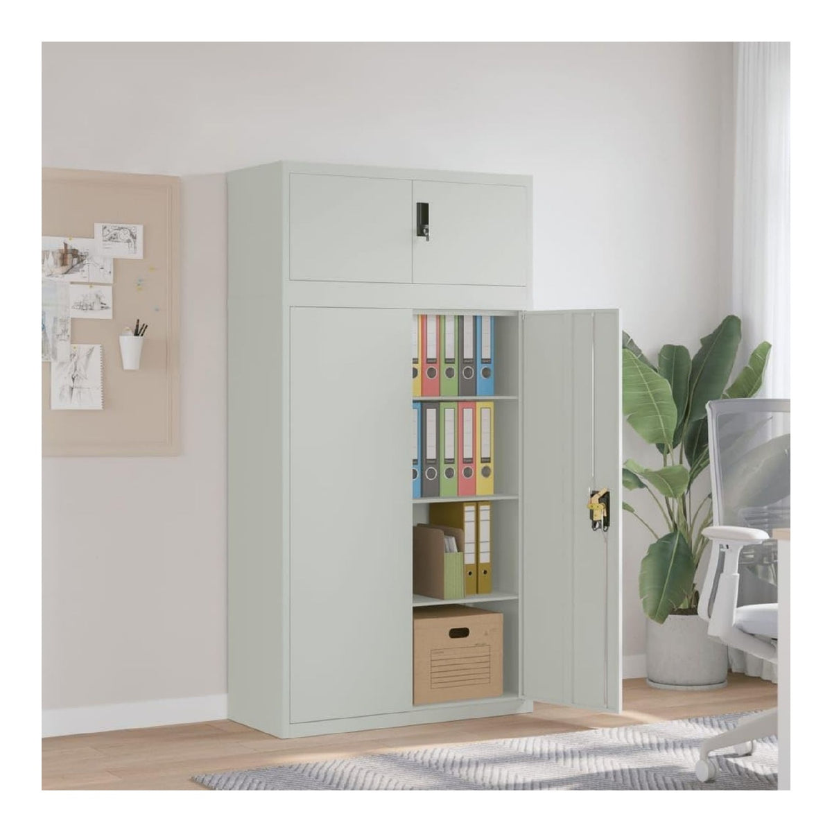 Aktenschrank Hellgrau 90x40x180 cm, Pulverbeschichteter Stahl Buroschrank mit 3 Einlegeboden, Abschlie barer Lagerschrank fur Buro