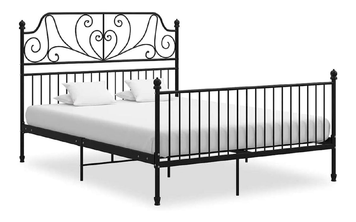 Bettgestell Schwarz Metall 140x200 cm, Robustes Doppelbett mit Kopfteil, Stabile Latten, Modernes Design, Einfache Montage, Langlebiges Schlafzimmermobel
