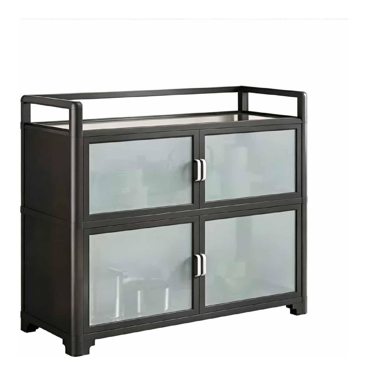 Mehrschichtiger Kuchenschrank, Aluminium Sideboard, glassturen Schwarz