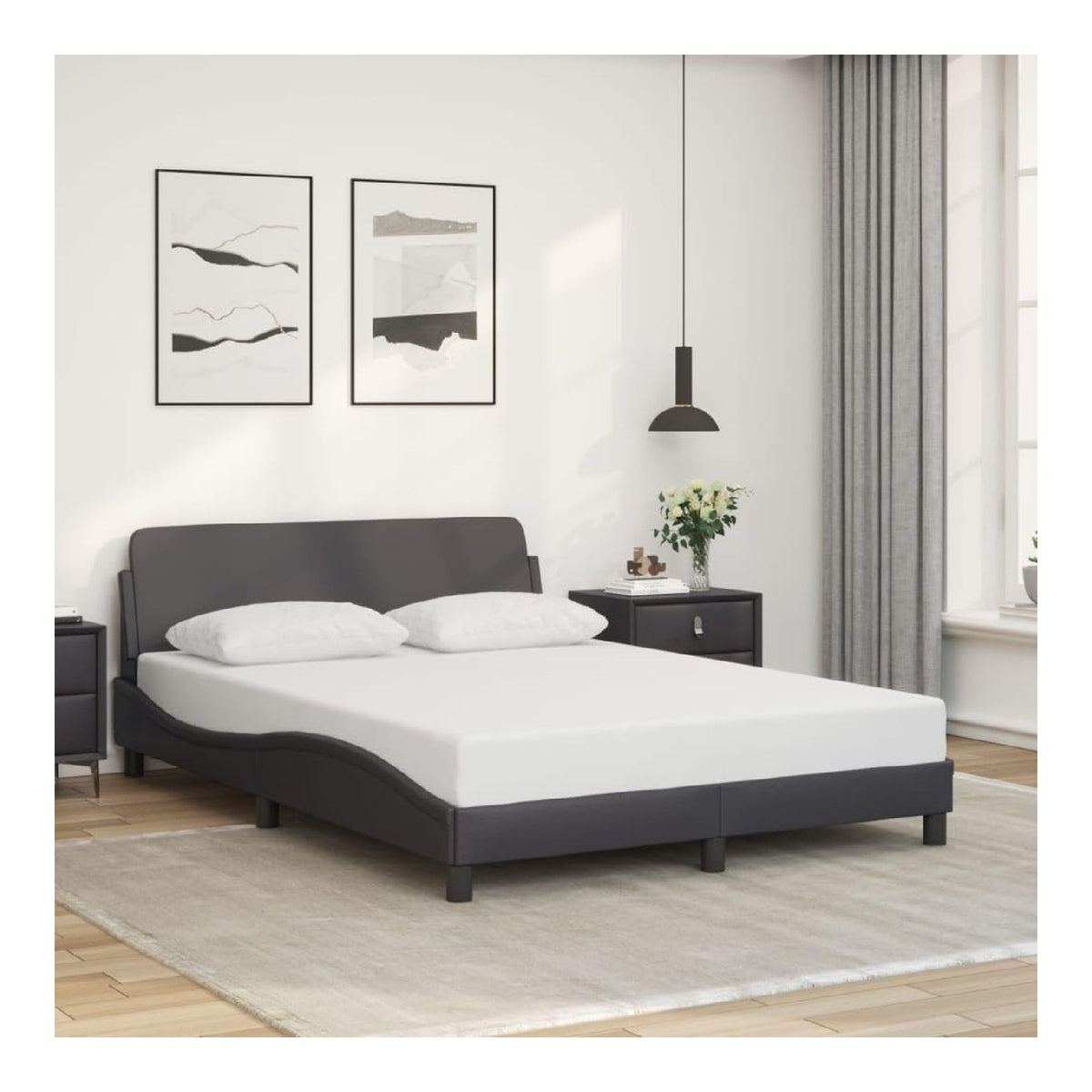 Bettgestell Dover Grau 140x200 cm, Kunstleder, Wellen-Design, Robustes Schlafzimmermobel, Stabiler Plattformrahmen fur erholsamen Schlaf