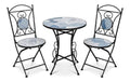 Set mit Tisch und 2 Stuhlen aus Metall und Stein in Schwarz, Blau und Wei , 72 x 60 x 60 cm