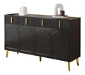Sideboard 160x38x82 cm, 4 Turen, 4 Schubladen, goldene Griffe & Beine, verstellbare Einlegeboden, herausnehmbares Laminat, Elegantes Wohnzimmer- & Esszimmermobel, Schwarz