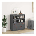 Highboard Grau Massivholz Kiefer 100x40x108,5 cm mit 3 Schubladen 3 Turen und 2 offenen Fachern, Sideboard Wohnzimmer Flur Schlafzimmer mit viel Stauraum und robuster Oberflache